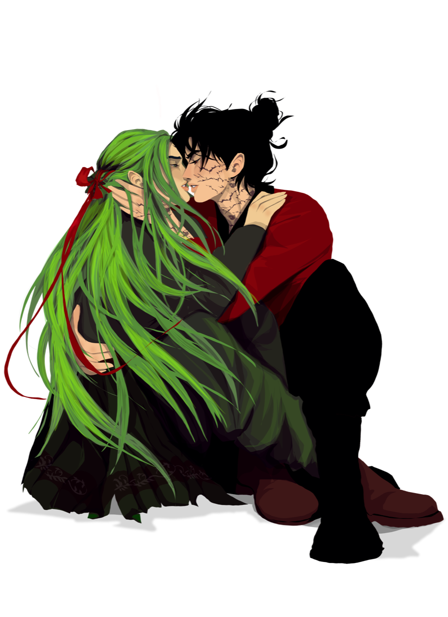 Arkin e Mirath em um beijo